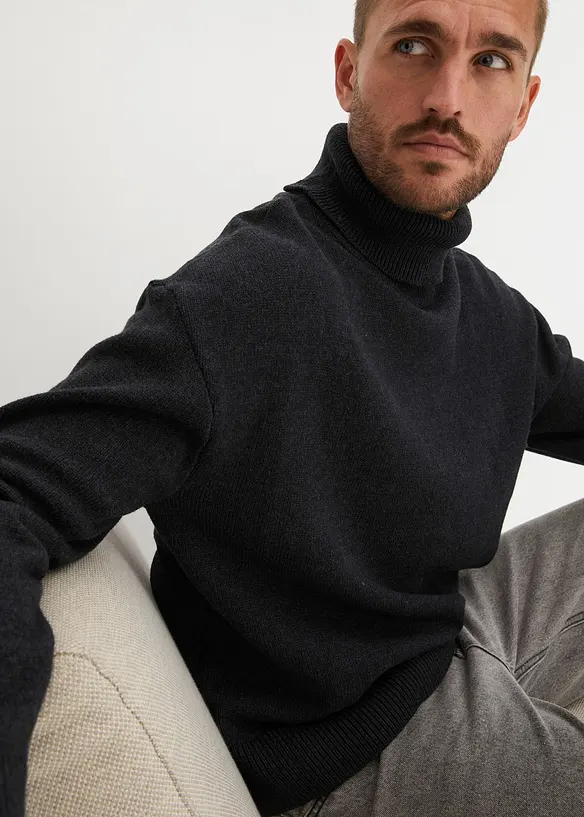 Pull col roulé en coton recyclé majoritaire, Loose Fit, bonprix