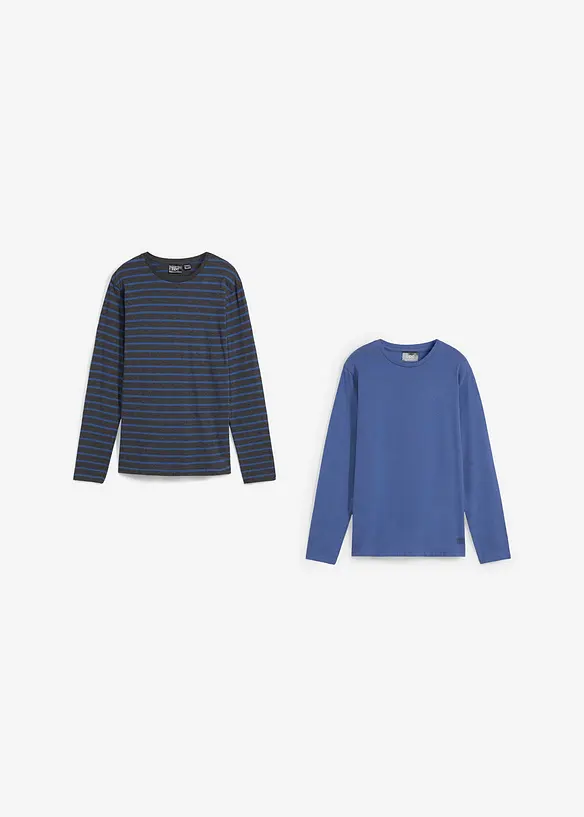 Lot de 2 T-shirts manches longues 100% coton, bonprix