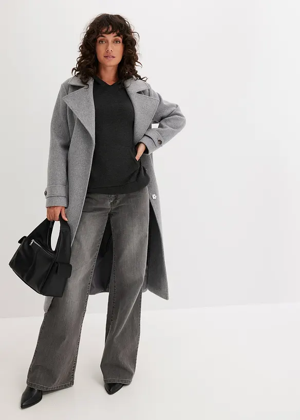 Sweat en maille à capuche et poche kangourou, bonprix