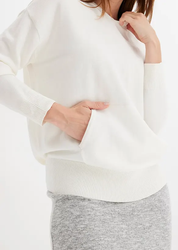 Sweat en maille à capuche et poche kangourou, bonprix