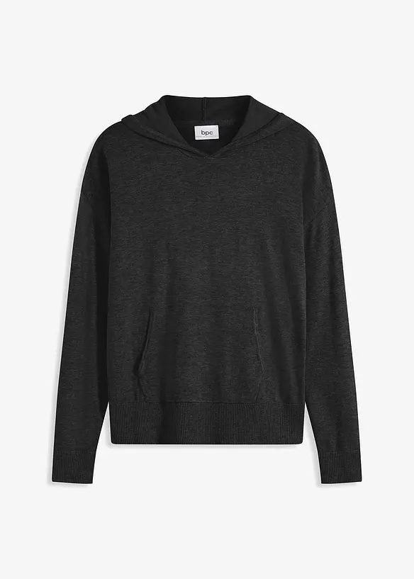 Sweat en maille à capuche et poche kangourou, bonprix