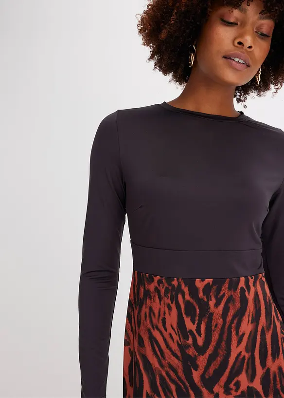 Robe en jersey avec jupe imprim&eacute;e, bonprix