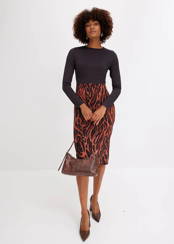 Robe en jersey avec jupe imprim&eacute;e, bonprix