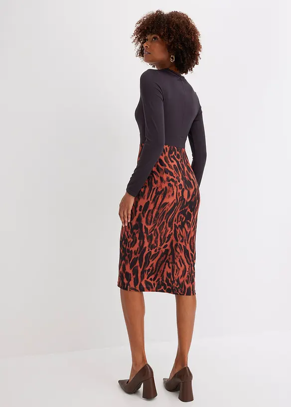 Robe en jersey avec jupe imprim&eacute;e, bonprix