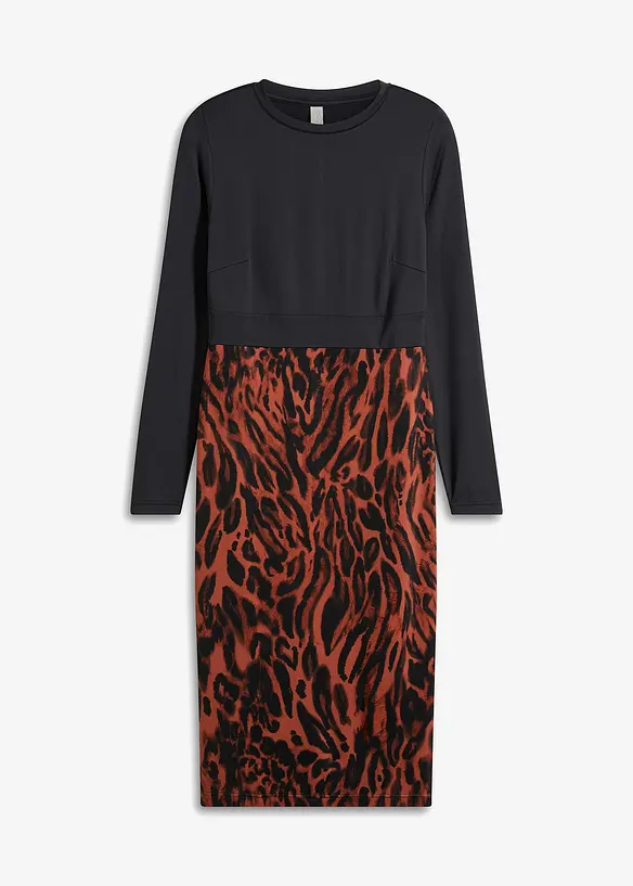 Robe en jersey avec jupe imprim&eacute;e, bonprix