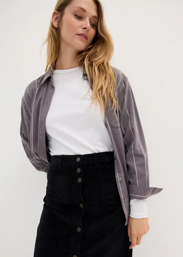 Jupe midi extensible en velours côtelé avec patte de boutonnage, bonprix