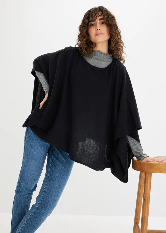 Poncho court en laine, bonprix