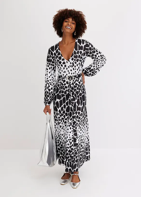 Robe en jersey avec lien &agrave; la taille et anneau, bonprix