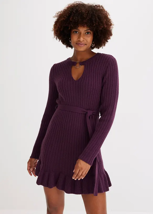 Robe en maille c&ocirc;tel&eacute;e avec d&eacute;tail anneau, bonprix