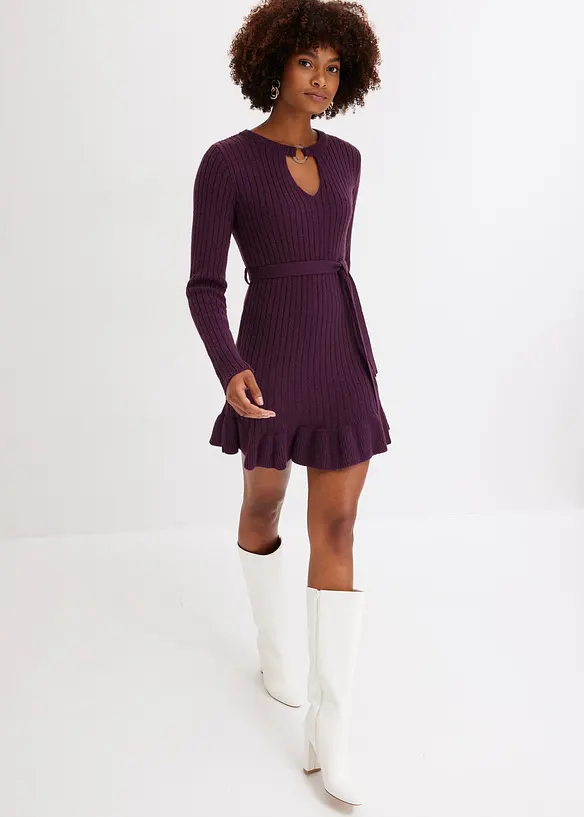 Robe en maille c&ocirc;tel&eacute;e avec d&eacute;tail anneau, bonprix