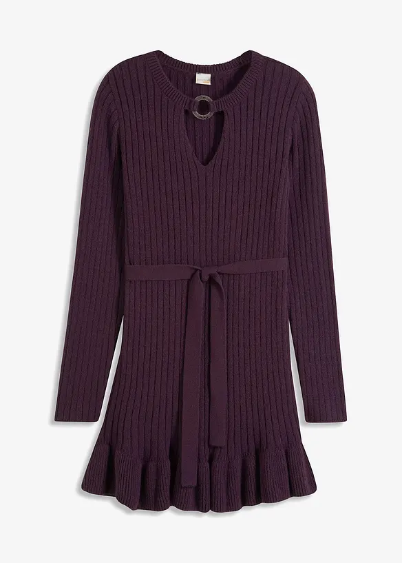 Robe en maille c&ocirc;tel&eacute;e avec d&eacute;tail anneau, bonprix