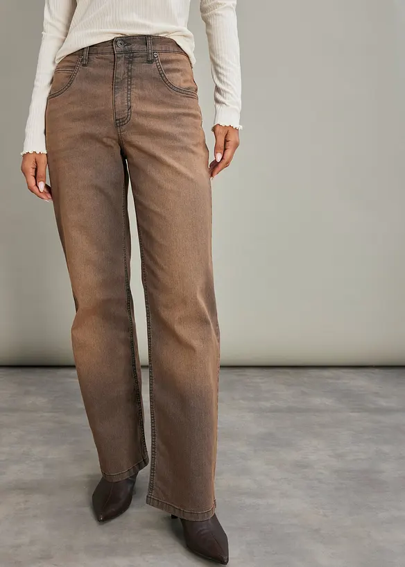 Jean large taille haute, délavage vintage, bonprix