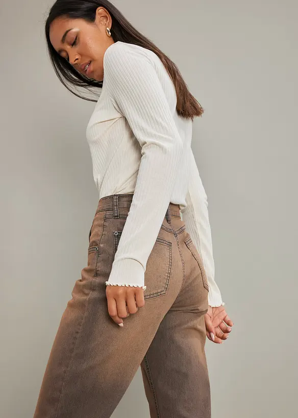 Jean large taille haute, délavage vintage, bonprix