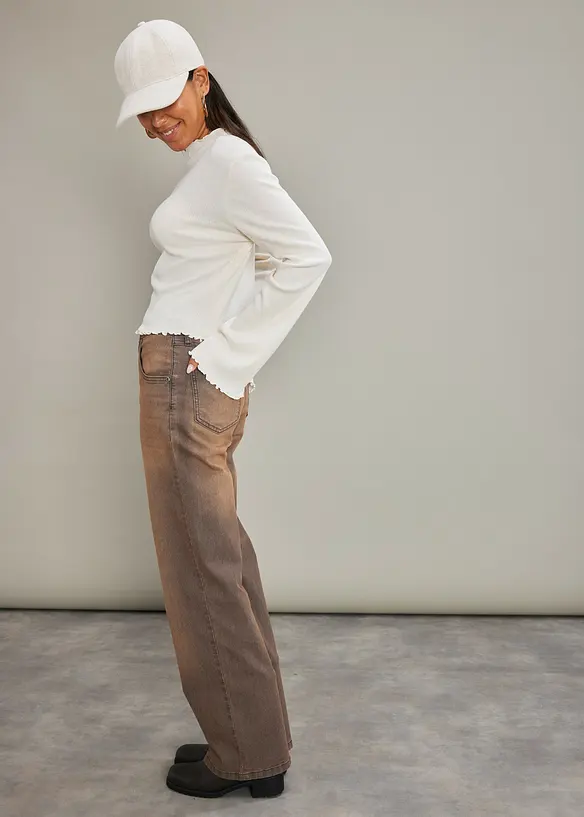 Jean large taille haute, délavage vintage, bonprix