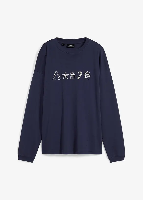 T-shirt manches longues oversize &agrave; motifs de No&euml;l brod&eacute;s, bonprix