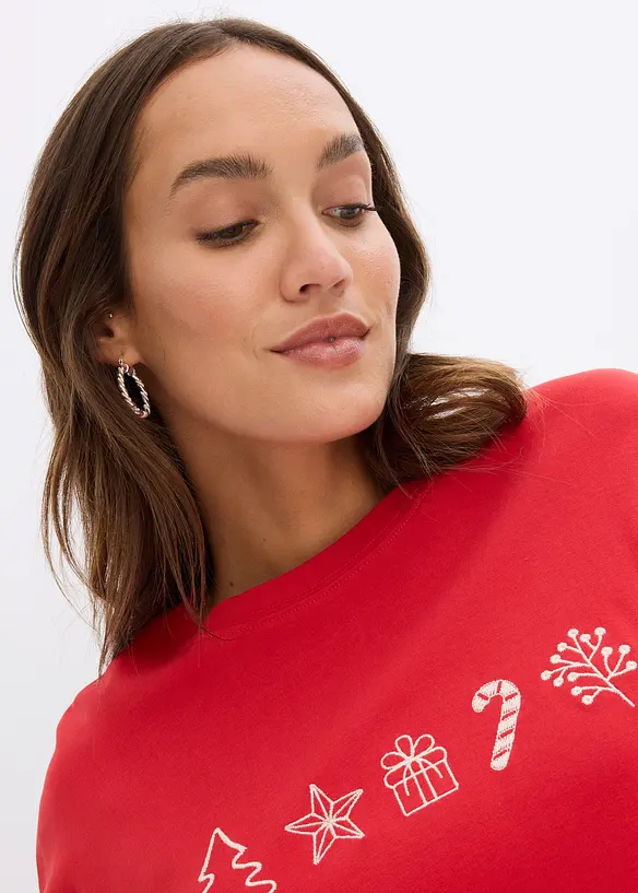 T-shirt manches longues oversize à motifs de Noël brodés, bonprix