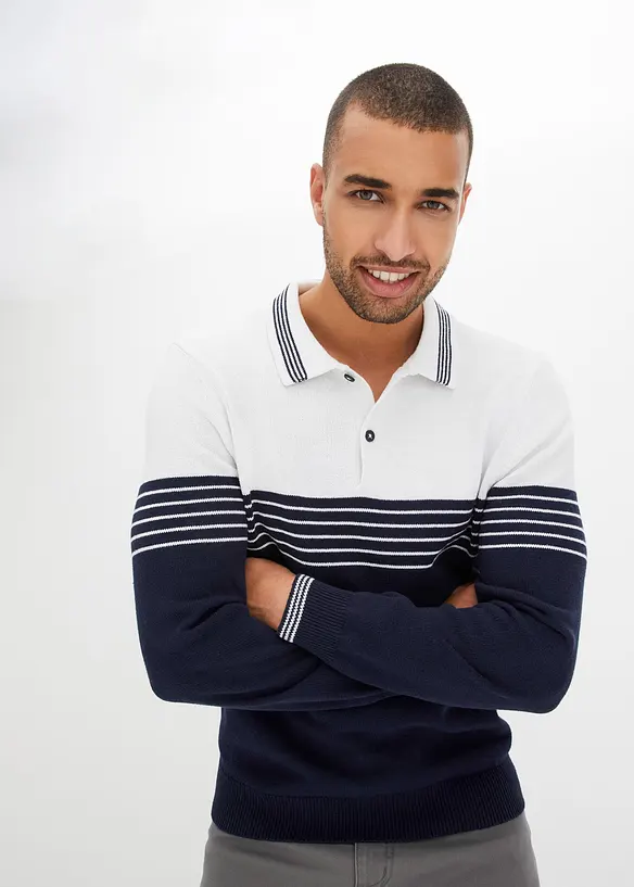 Pull polo en fine maille, bonprix