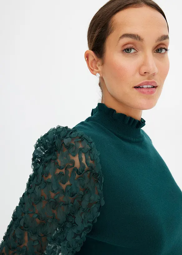 Pull col roulé avec manches en mousseline, bonprix