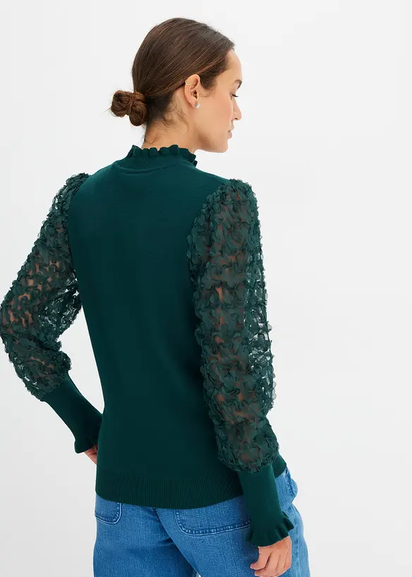 Pull col roulé avec manches en mousseline, bonprix