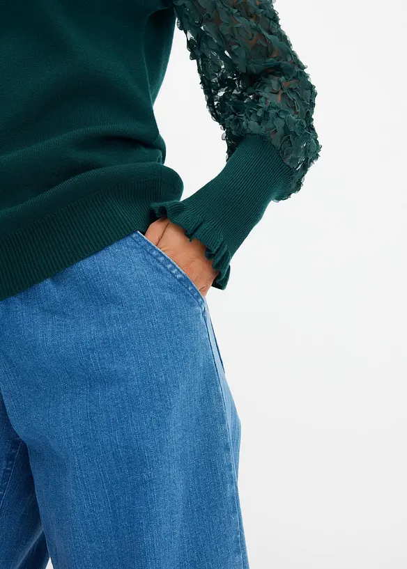 Pull col roulé avec manches en mousseline, bonprix