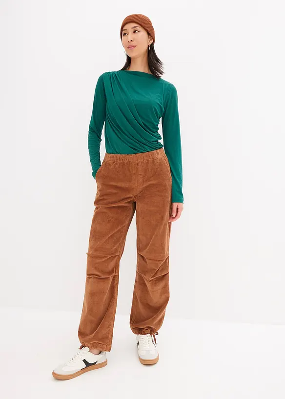 Pantalon en velours c&ocirc;tel&eacute; &eacute;lastique, bonprix