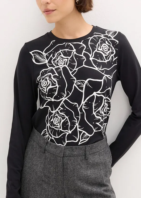 T-shirt manches longues avec roses imprimées, bonprix