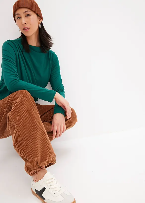 Pantalon en velours c&ocirc;tel&eacute; &eacute;lastique, bonprix