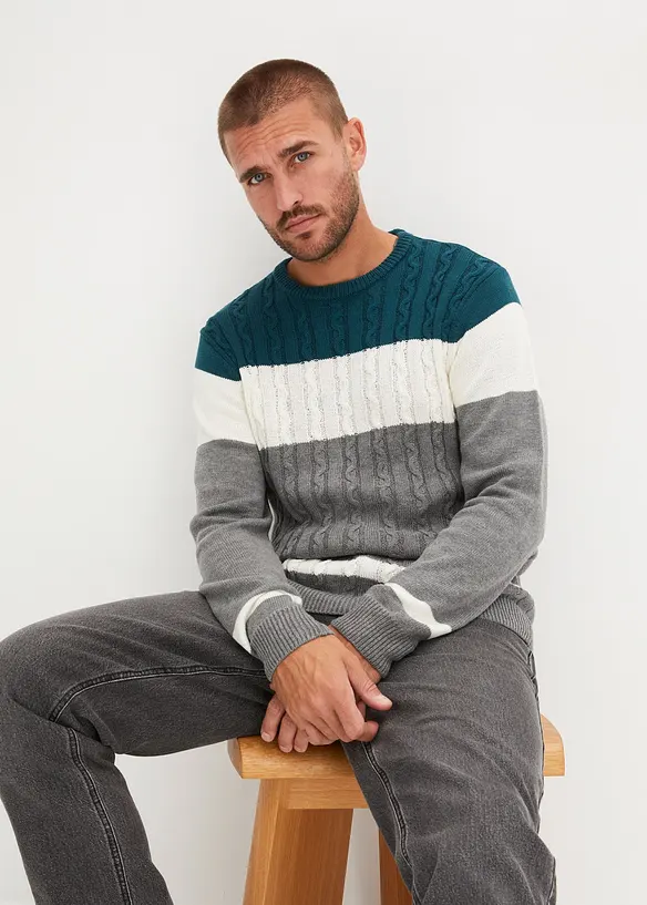 Pull coton en maille torsadée, bonprix