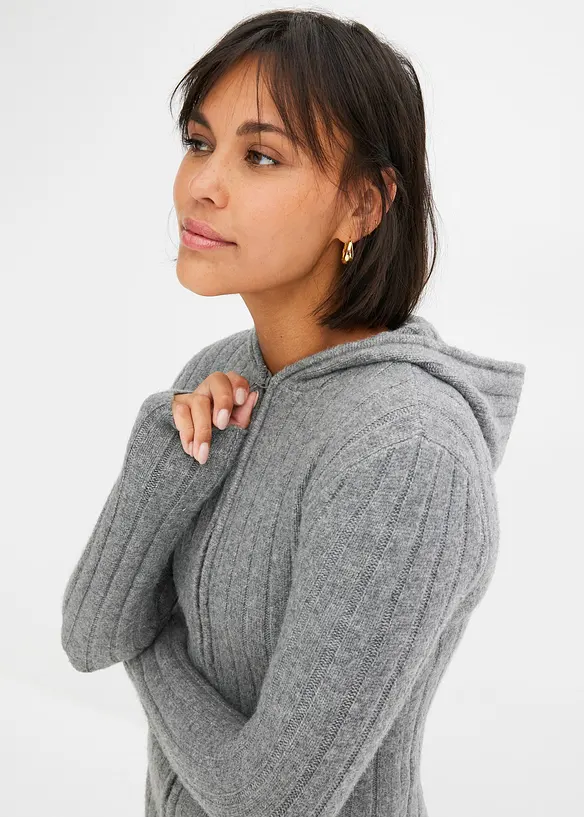 Gilet en maille côtelé avec capuche, bonprix