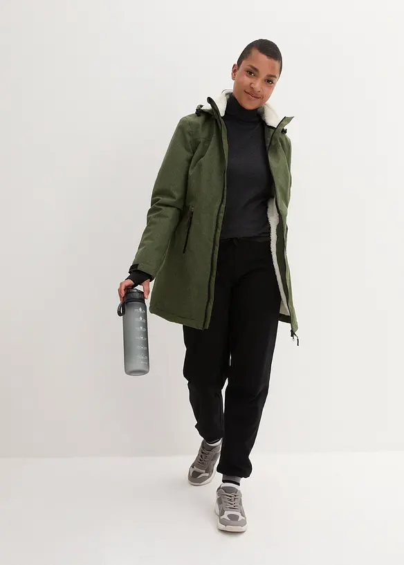 Veste longue outdoor imperméable, doublée sherpa, bonprix