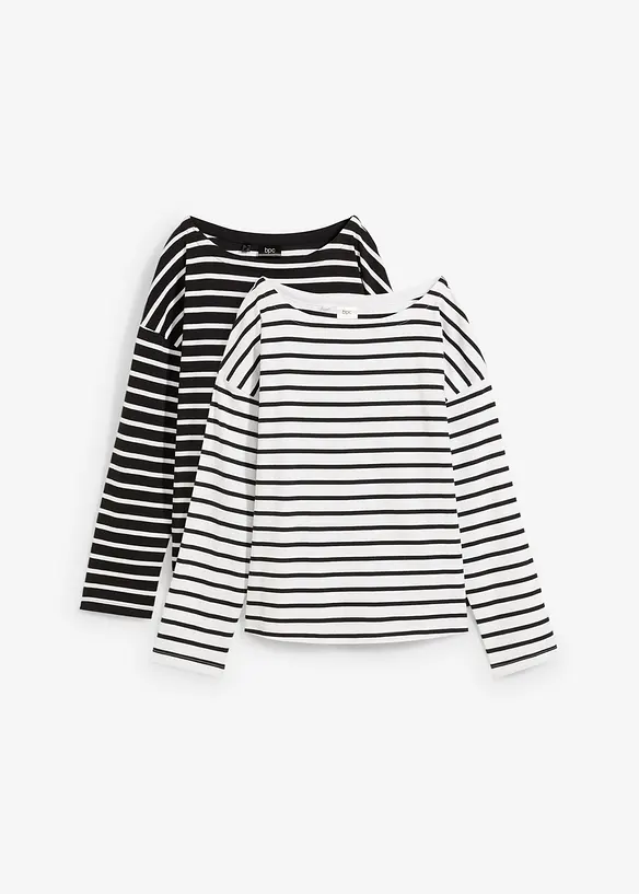 Lot de 2 T-shirts manches longues 100% coton, bonprix