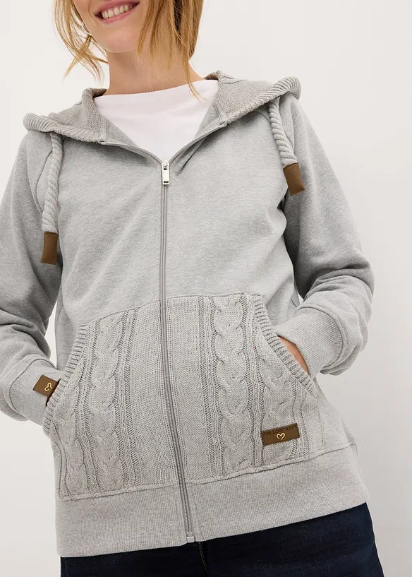 Sweat zippé à capuche et poches en maille, bonprix