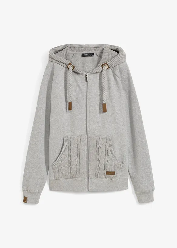 Sweat zippé à capuche et poches en maille, bonprix