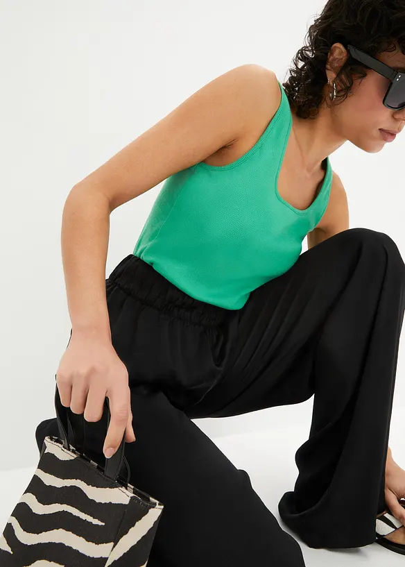 Pantalon palazzo léger et fluide, taille haute et confortable, long, bonprix