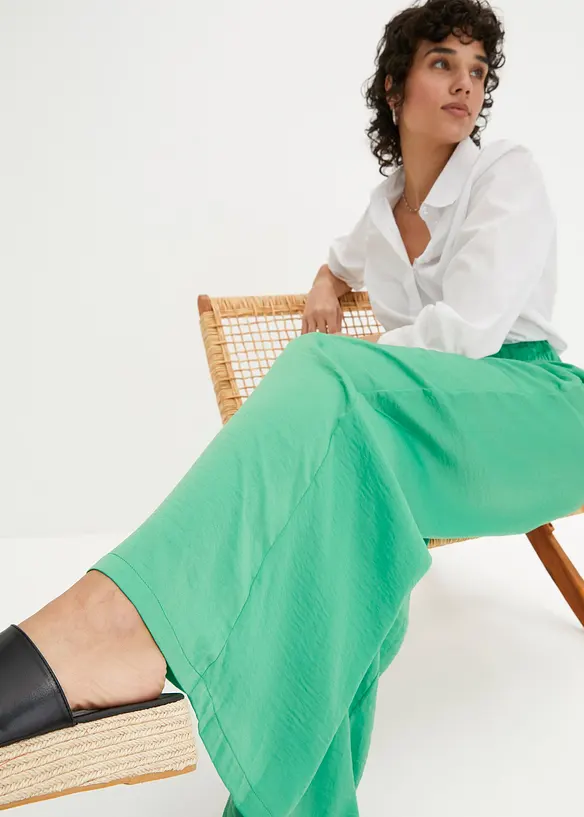 Pantalon palazzo léger et fluide, taille haute et confortable, long, bonprix