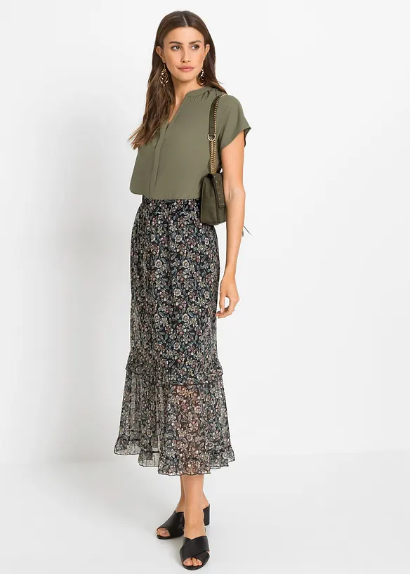 Chemisier manches courtes boutonnage invisible, bonprix