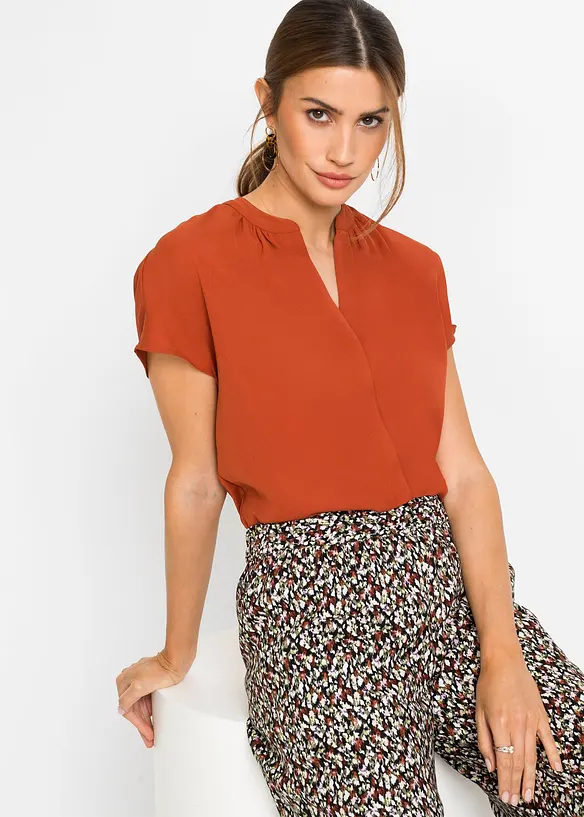 Chemisier manches courtes boutonnage invisible, bonprix