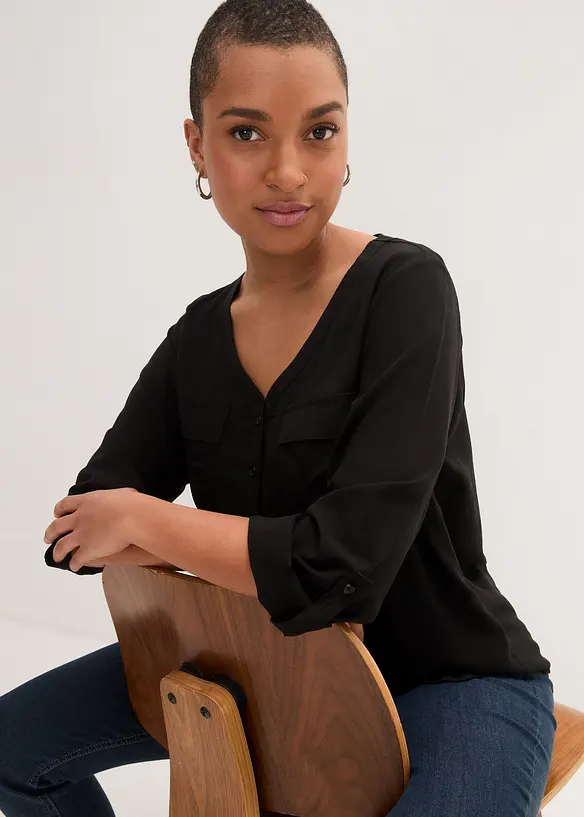 Blouse fluide à col en V et manches longues, bonprix