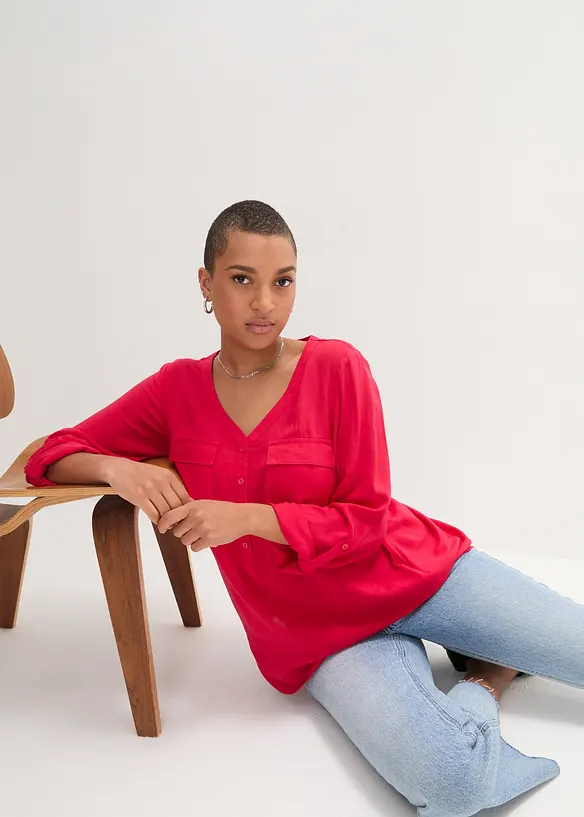 Blouse fluide à col en V et manches longues, bonprix