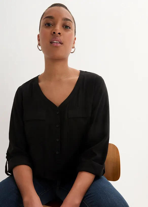 Blouse fluide à col en V et manches longues, bonprix