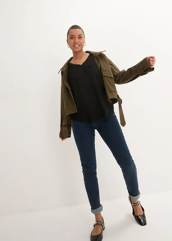 Blouse fluide à col en V et manches longues, bonprix