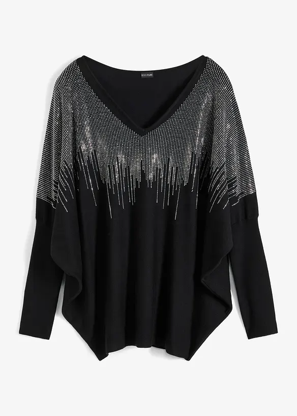 Pull en fine maille avec strass, bonprix