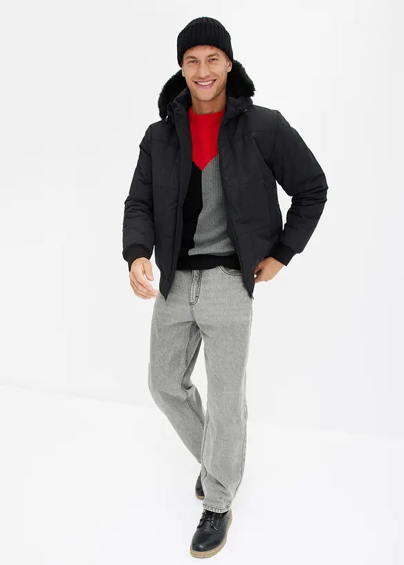 Doudoune courte à capuche avec bordure sherpa, bonprix