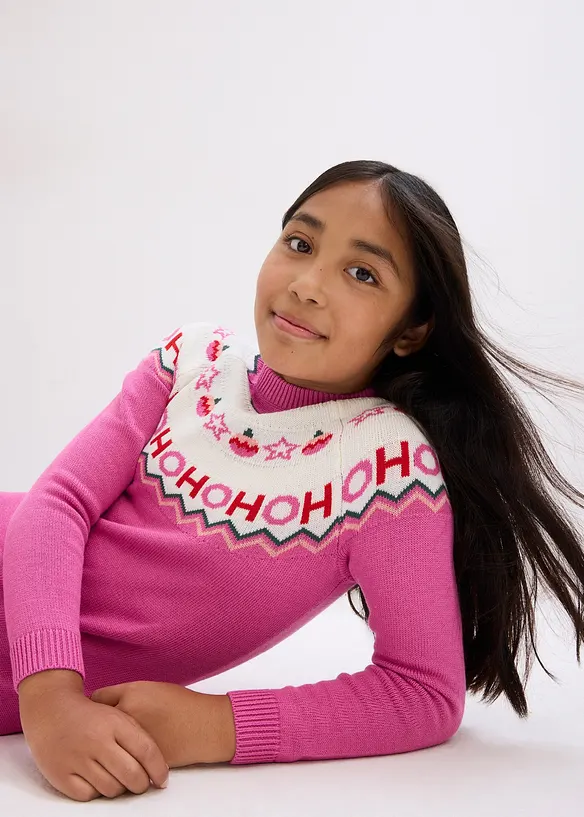 Robe en maille fille avec motif de Noël, bonprix