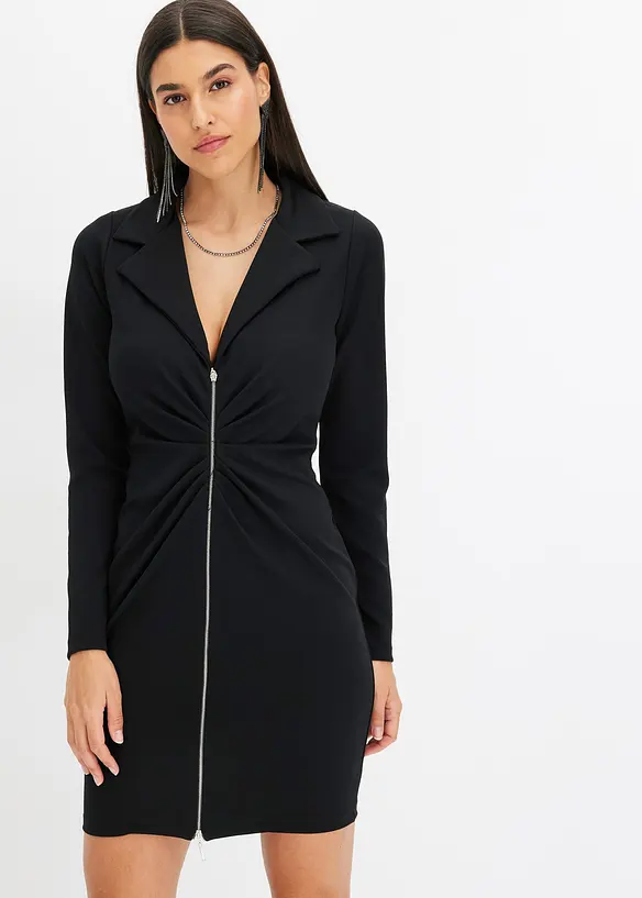 Robe courte en cr&ecirc;pe textur&eacute; avec fermeture zipp&eacute;e, bonprix