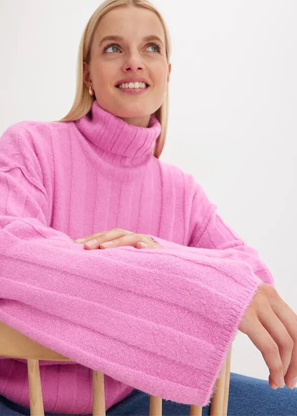 Pull col roulé en maille côtelée, bonprix