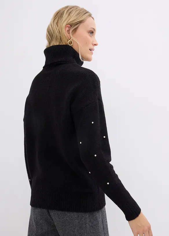Pull col roulé avec strass, bonprix