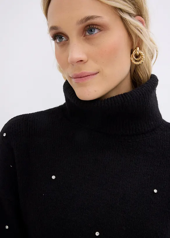 Pull col roulé avec strass, bonprix