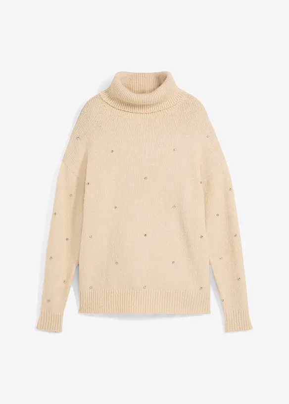 Pull col roulé avec strass, bonprix
