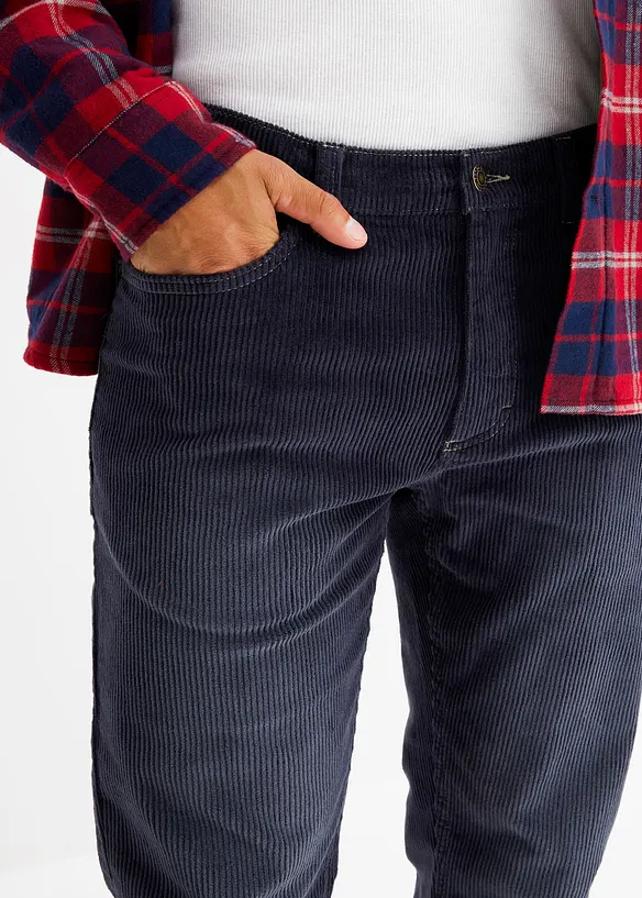 Pantalon droit en velours côtelé extensible aspect délavé, regular, bonprix